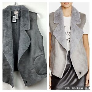 NWT French Connection reversible gray Rhonda faux fur shearling pockets